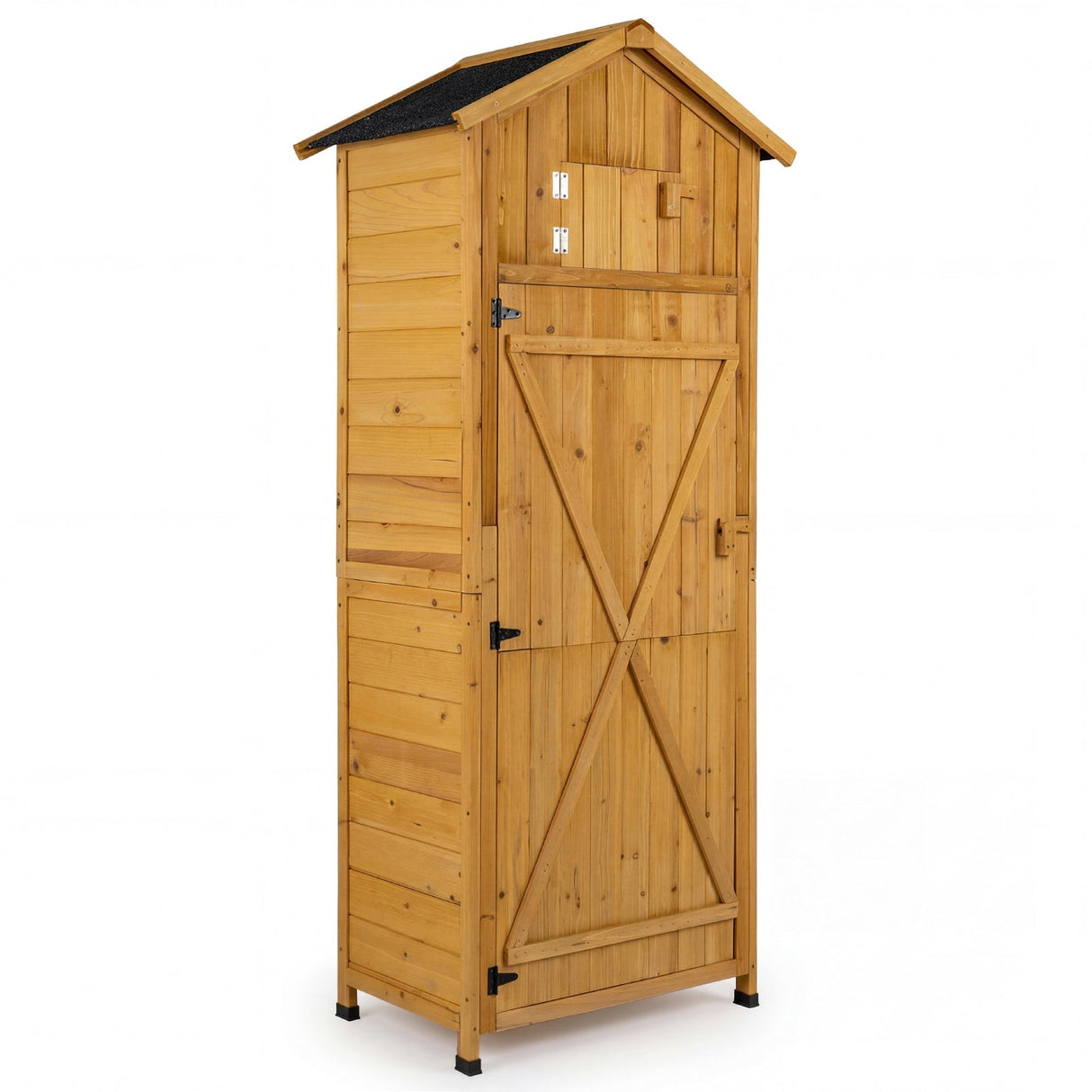 Armario de almacenamiento de herramientas de jardín de 70 pulgadas de alto con puertas con cerradura y mesa plegable