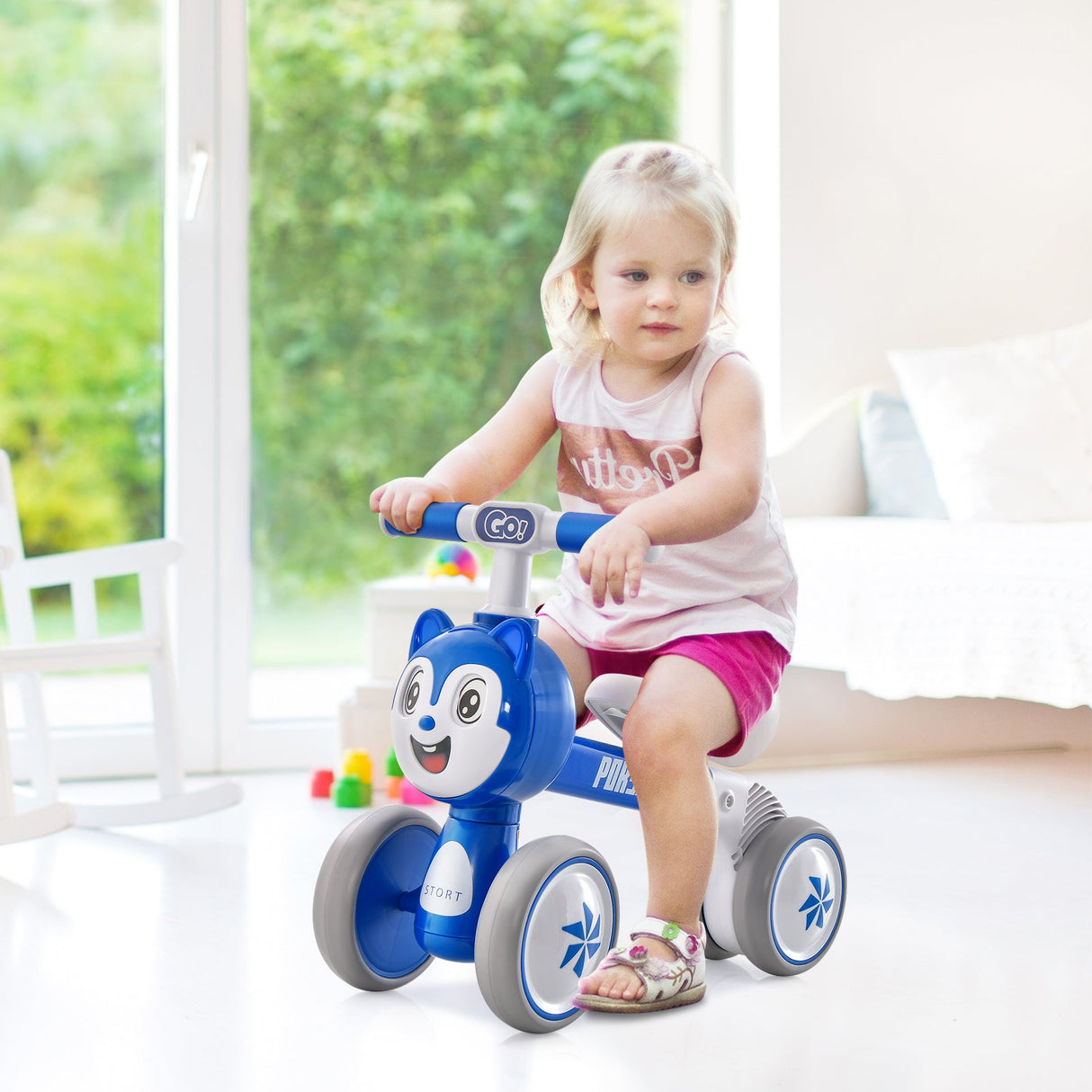 Bicicleta de equilibrio sin pedales para bebé, ligera, de 4 ruedas, para bebés - Azul