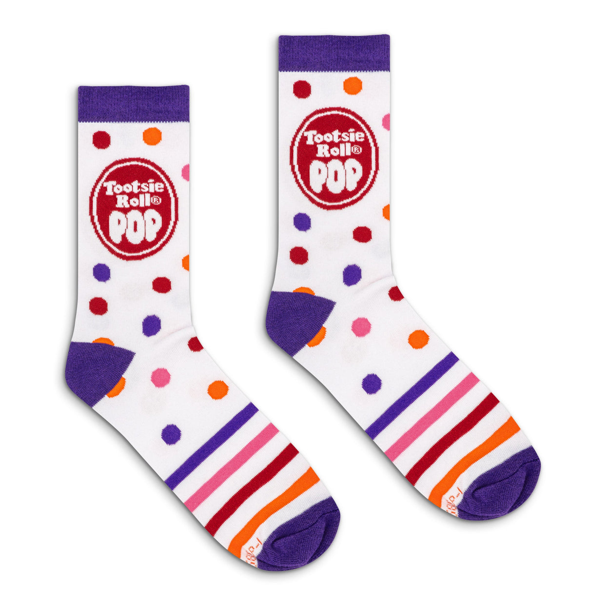 Tootsie Roll Pop Colorful Candy Logo Crew Socks - White/Purple