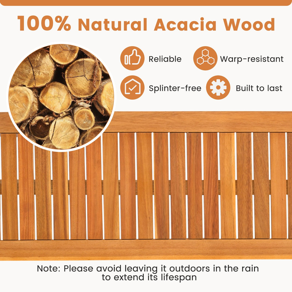 Juego de 2 bancos de exterior de madera de acacia con asiento de listones para jardín