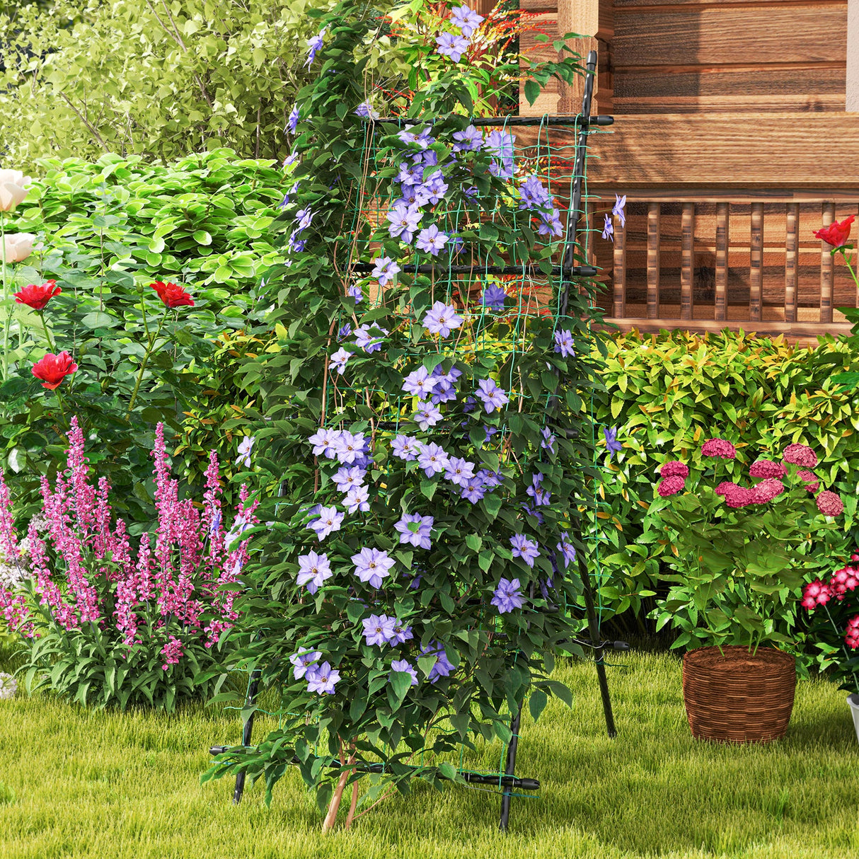 Celosía de jardín de 74 pulgadas de alto para enredaderas de flores, verduras, frutas, guisantes - Negro