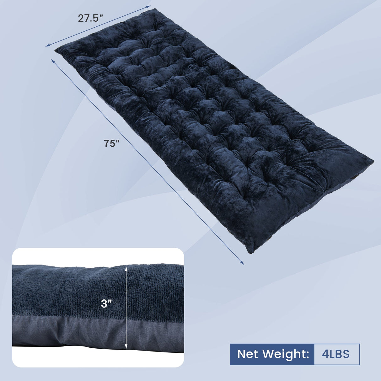 Almohadillas para catres de camping de 75 x 27.5 pulgadas con terciopelo de cristal suave y transpirable