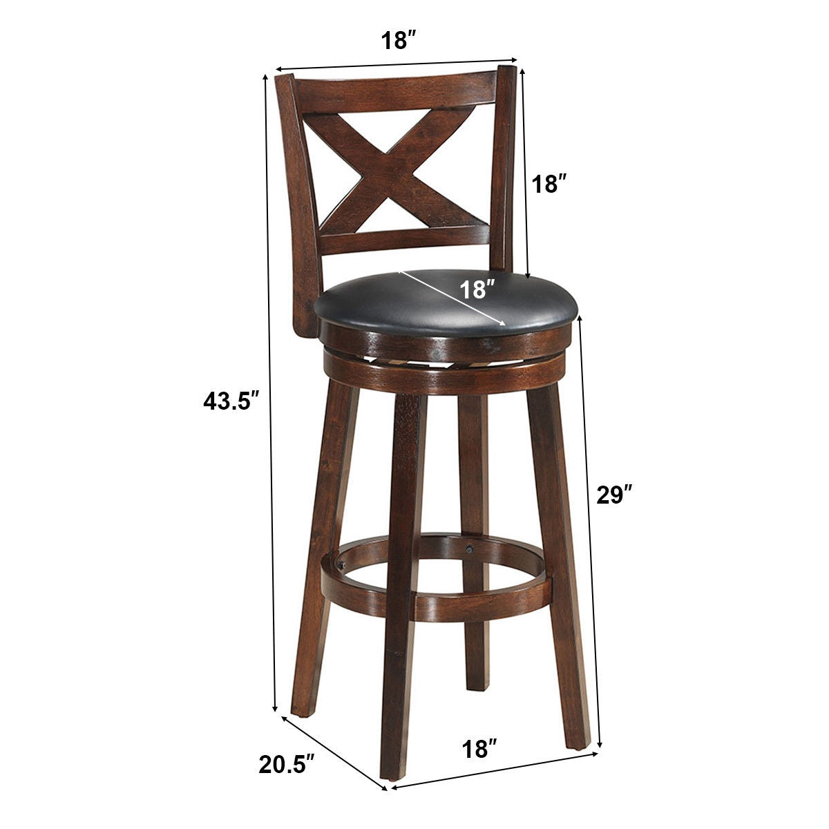 Taburete de bar giratorio con respaldo en X y asiento tapizado en PVC a la altura del mostrador