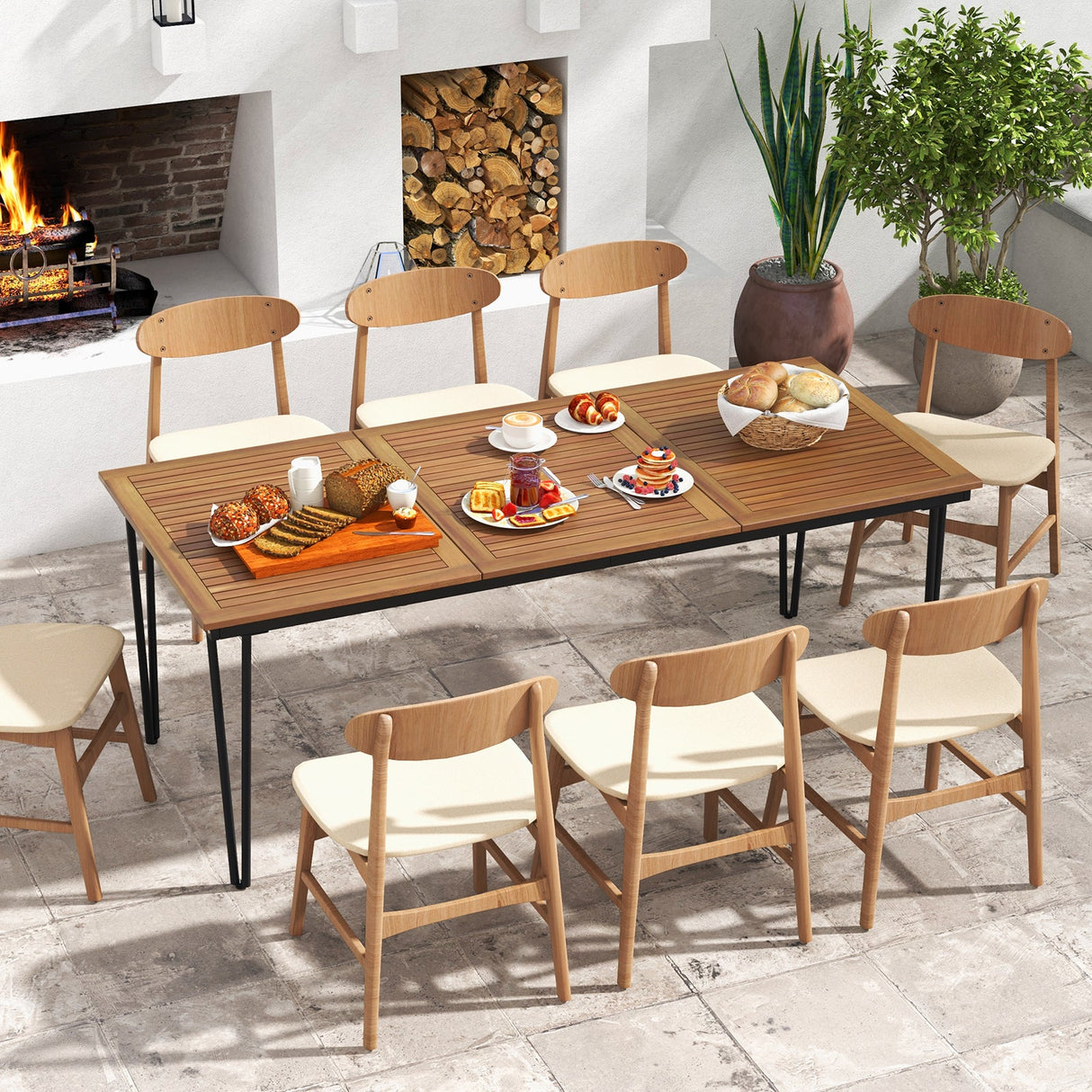 Mesa de comedor para exteriores de 79 pulgadas y 8 personas con agujero para sombrilla de 1.9 pulgadas