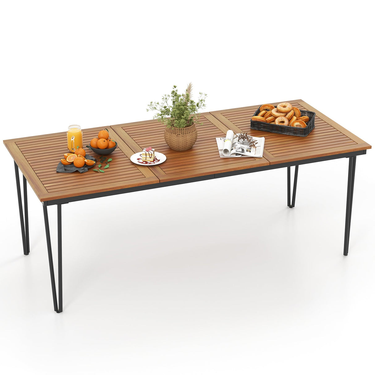 Mesa de comedor para exteriores de 79 pulgadas y 8 personas con agujero para sombrilla de 1.9 pulgadas