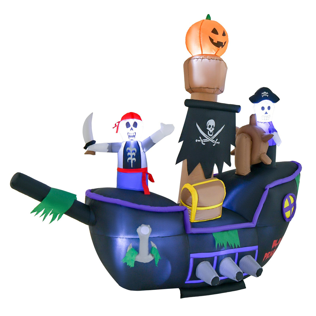 Barco Pirata Inflable de Halloween de 7 Pies de Largo con Luces LED y Soplador