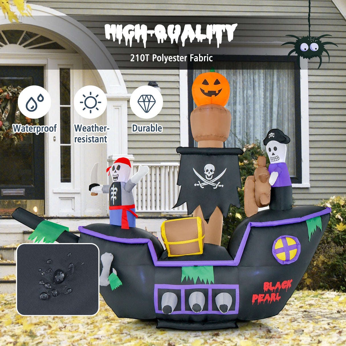 Barco Pirata Inflable de Halloween de 7 Pies de Largo con Luces LED y Soplador