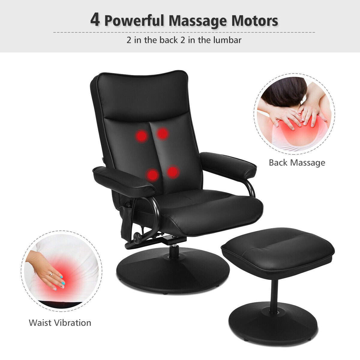 Sillón reclinable de masaje eléctrico con otomana y control remoto