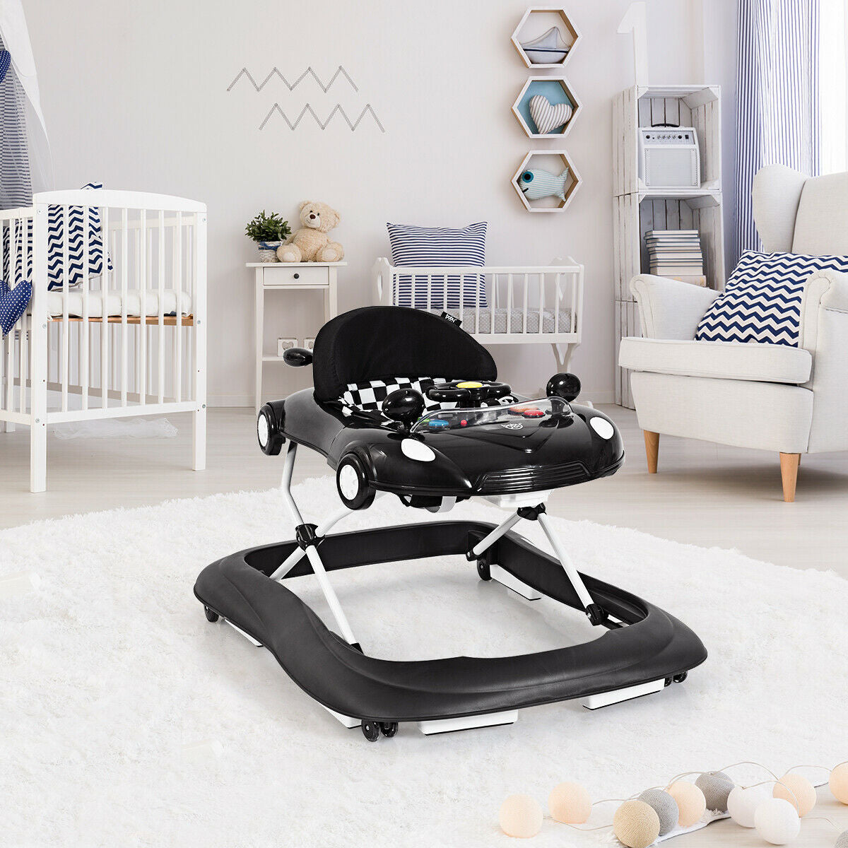 Andador plegable 2 en 1 para bebé con reproductor de música y luces