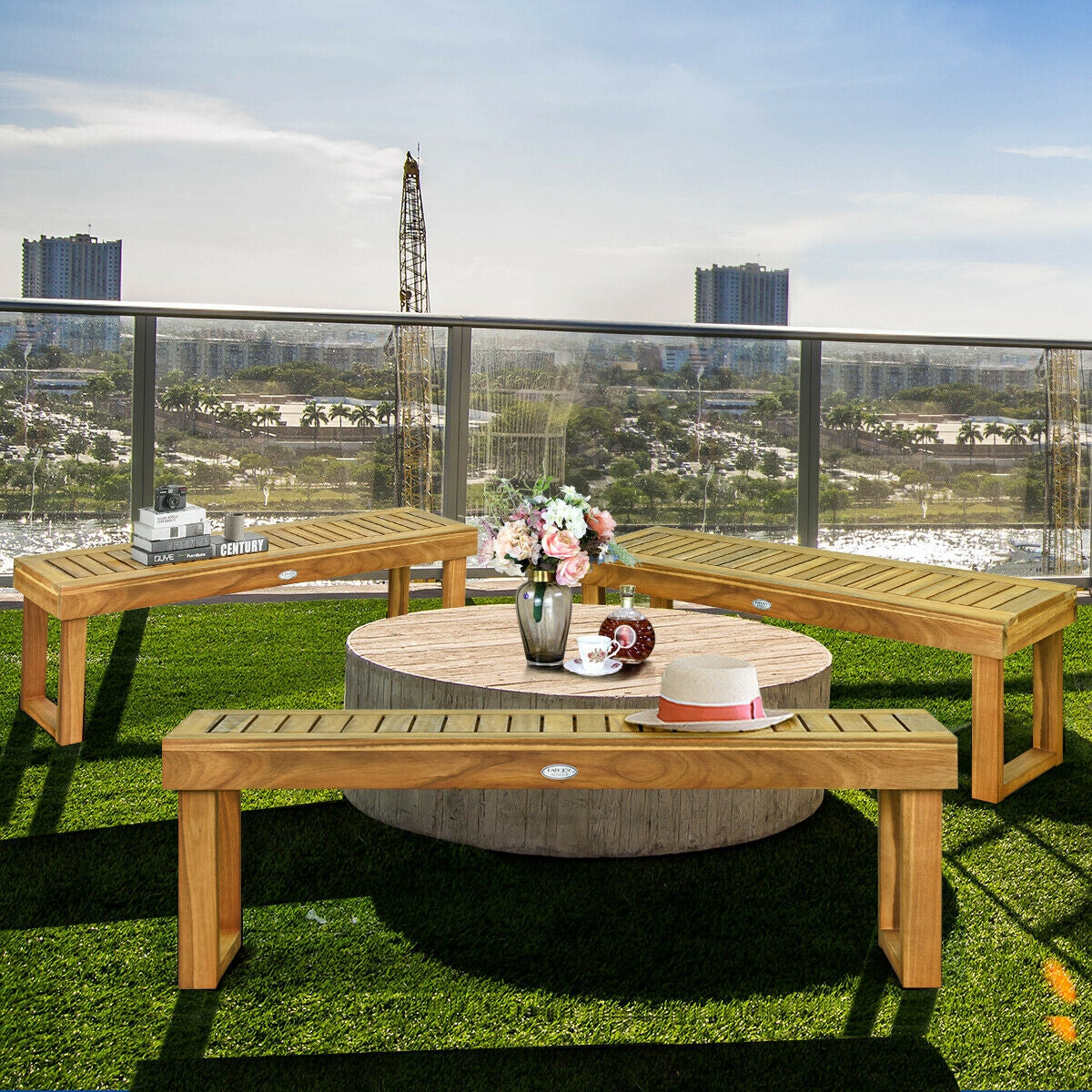 Banco de comedor de madera de acacia de 52 pulgadas con asiento de listones
