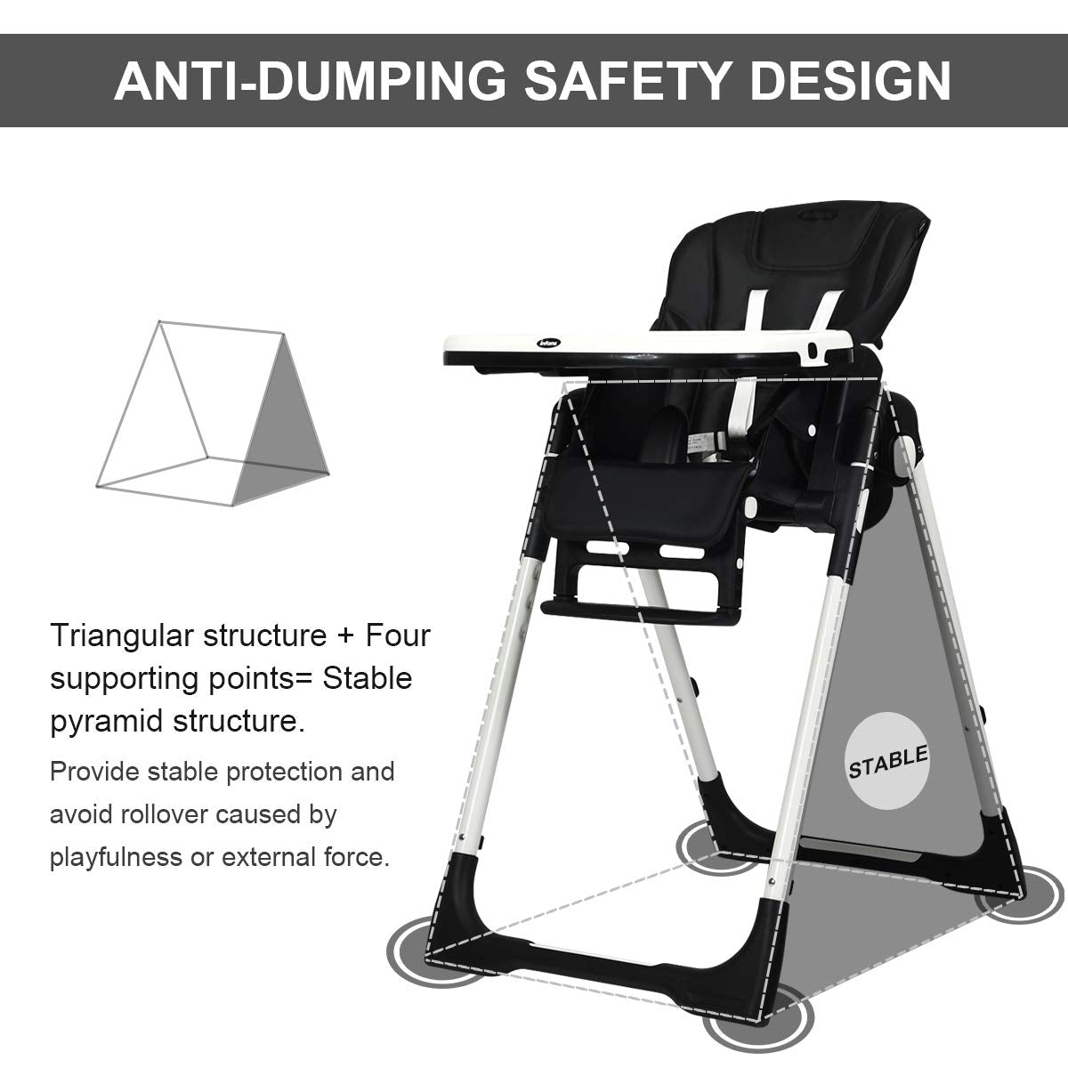 Trona plegable con respaldo multi-ajustable