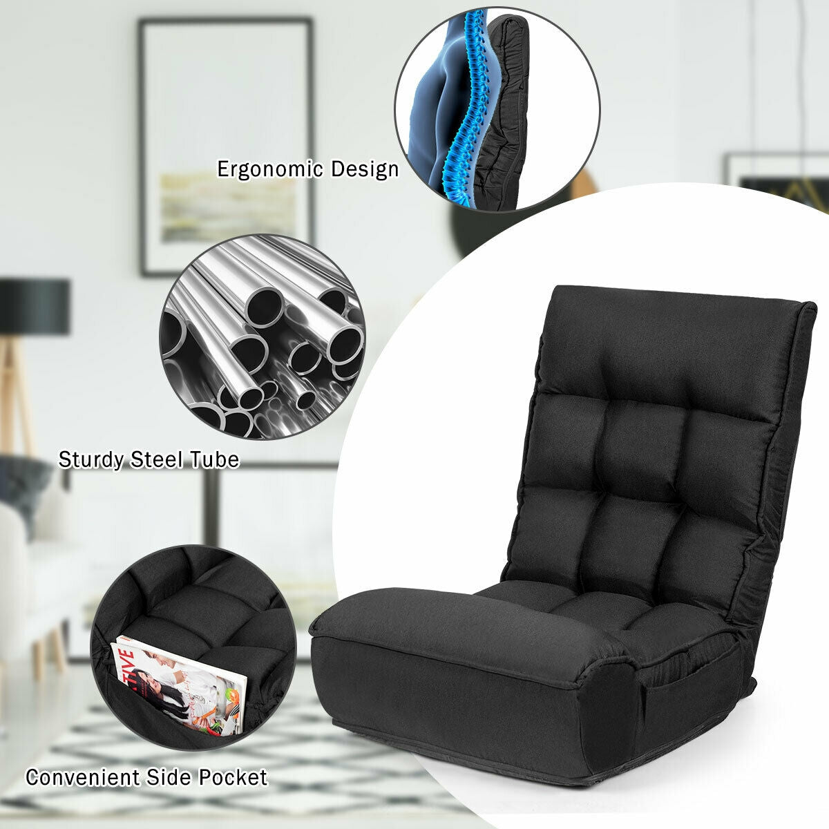 Sofá perezoso plegable con silla de suelo ajustable de 4 posiciones