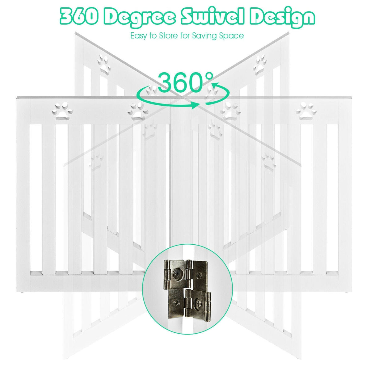 24 Inch Folding Wooden Freestanding Pet Gate Dog Gate with 360° Hinge