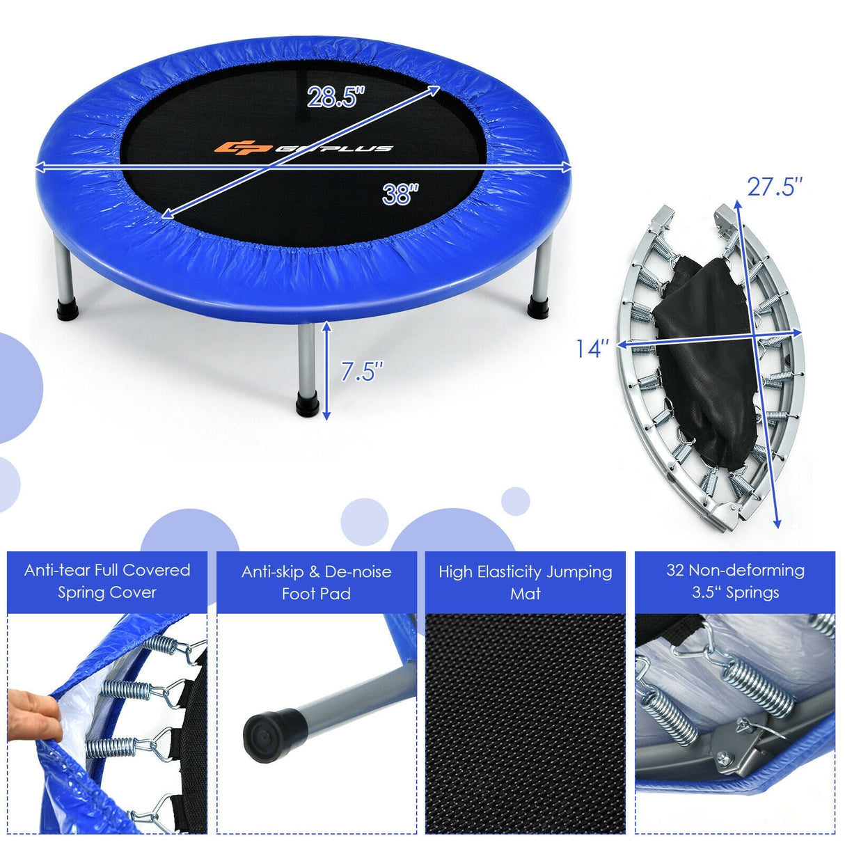 Trampolín plegable portátil mini de 38 pulgadas