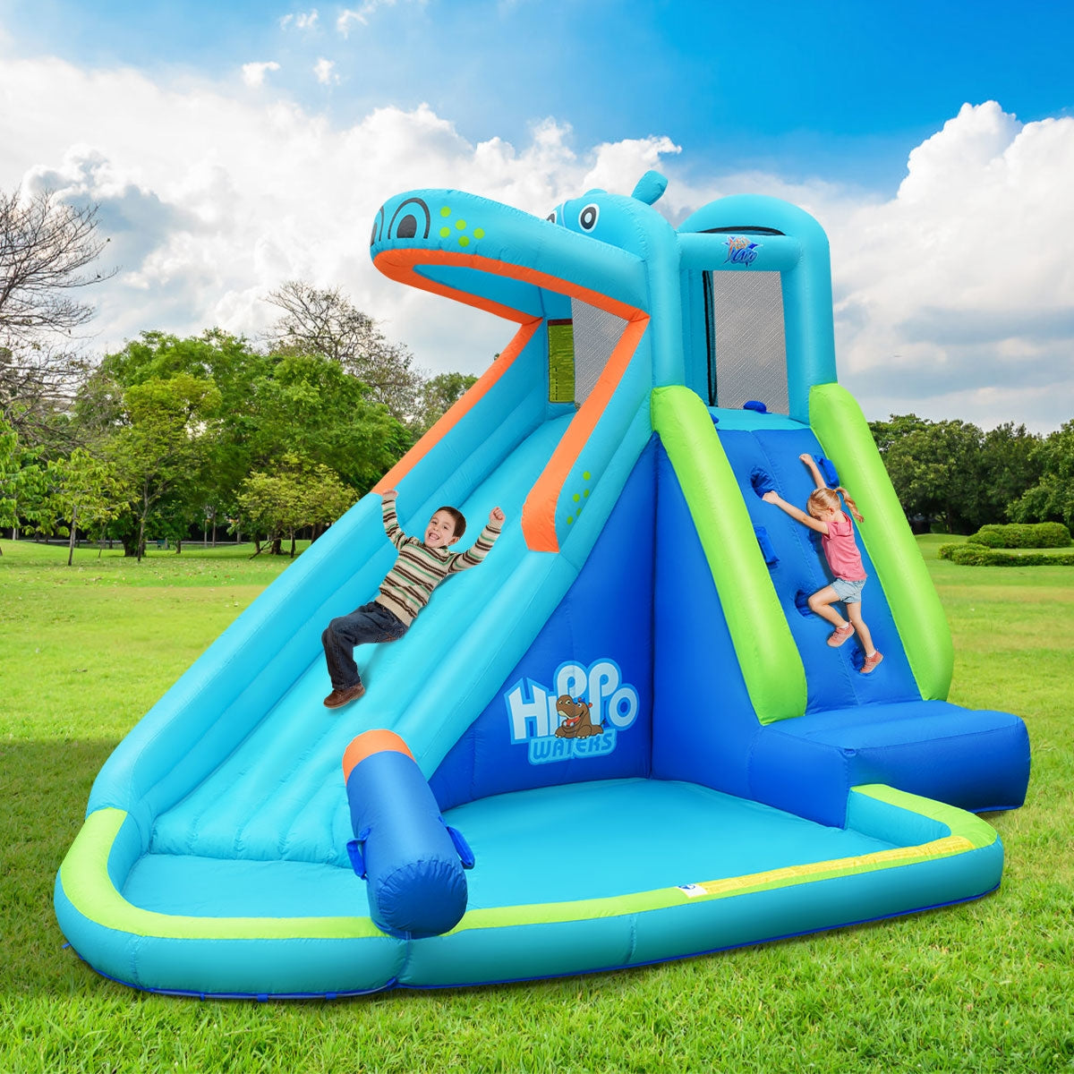 Piscina Inflable de Agua con Salpicaduras y Tobogán Sin Soplador