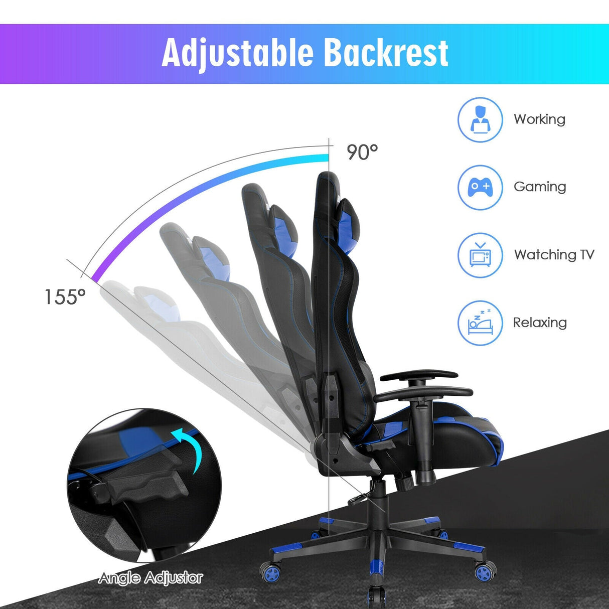 Silla Gaming Giratoria Ajustable con Luces LED y Mando a Distancia