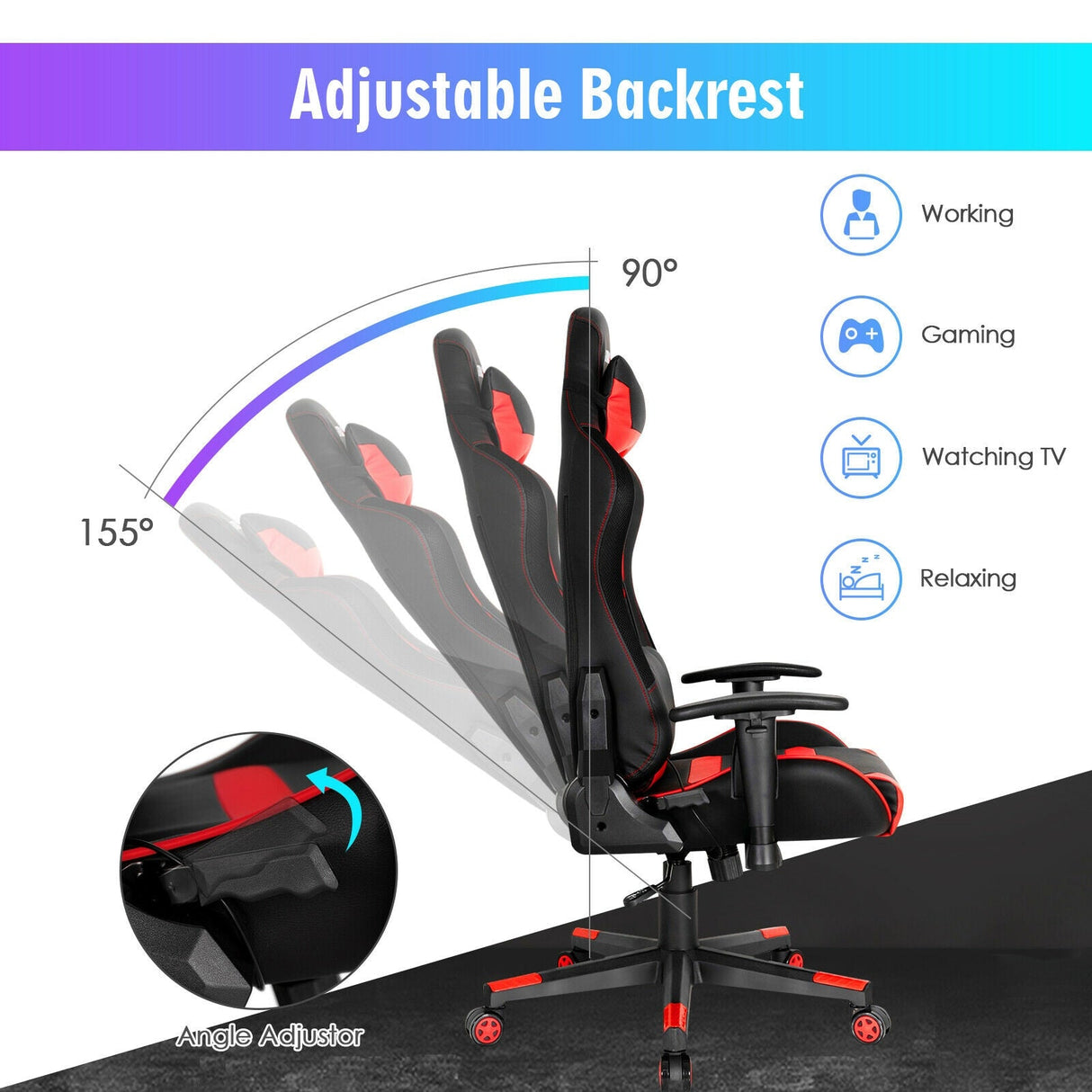 Silla Gaming Giratoria Ajustable con Luces LED y Mando a Distancia