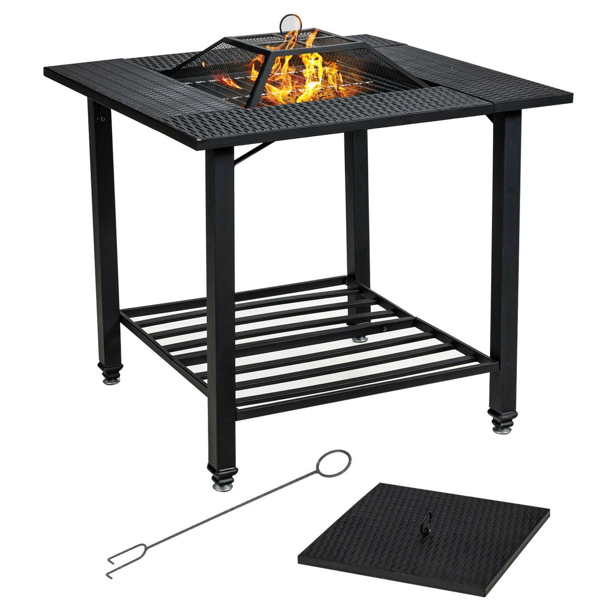 Mesa de comedor para brasero de exterior de 31 pulgadas con parrilla para barbacoa