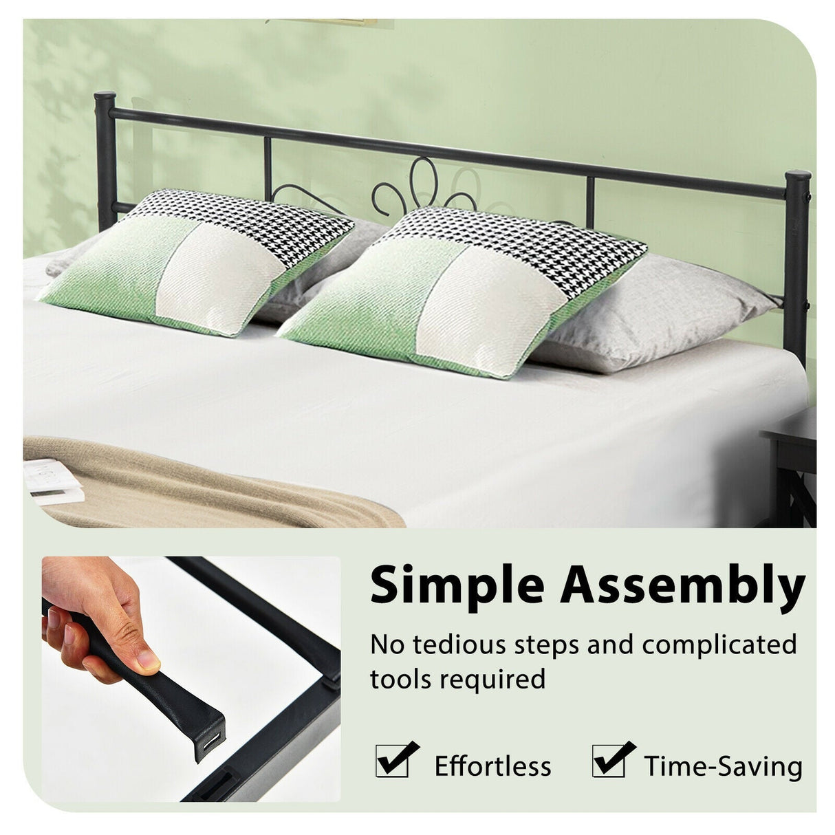 Estructura de cama de metal individual/matrimonial/Queen con cabecera y piecera