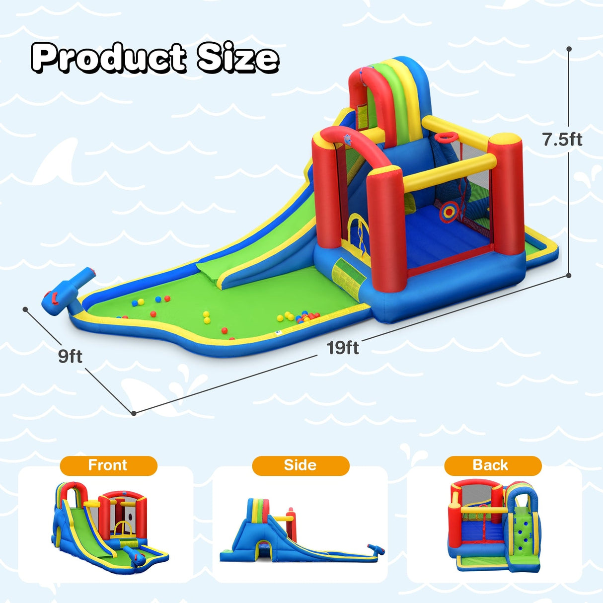 Castillo Inflable para Niños con Tobogán, Escalada, Parque Acuático, Piscina, sin Soplador