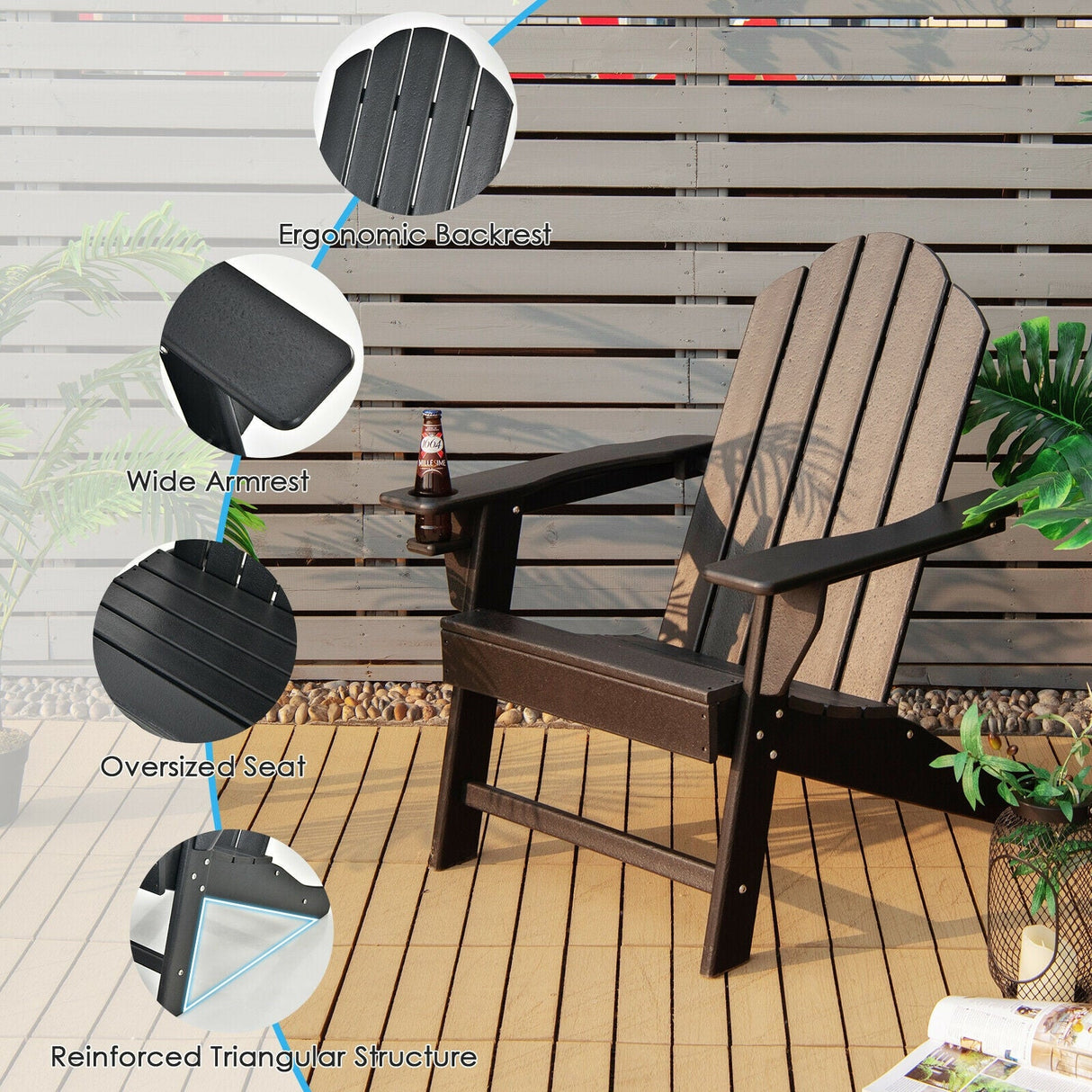 Silla Adirondack para exteriores con portavasos incorporado para el porche del patio trasero