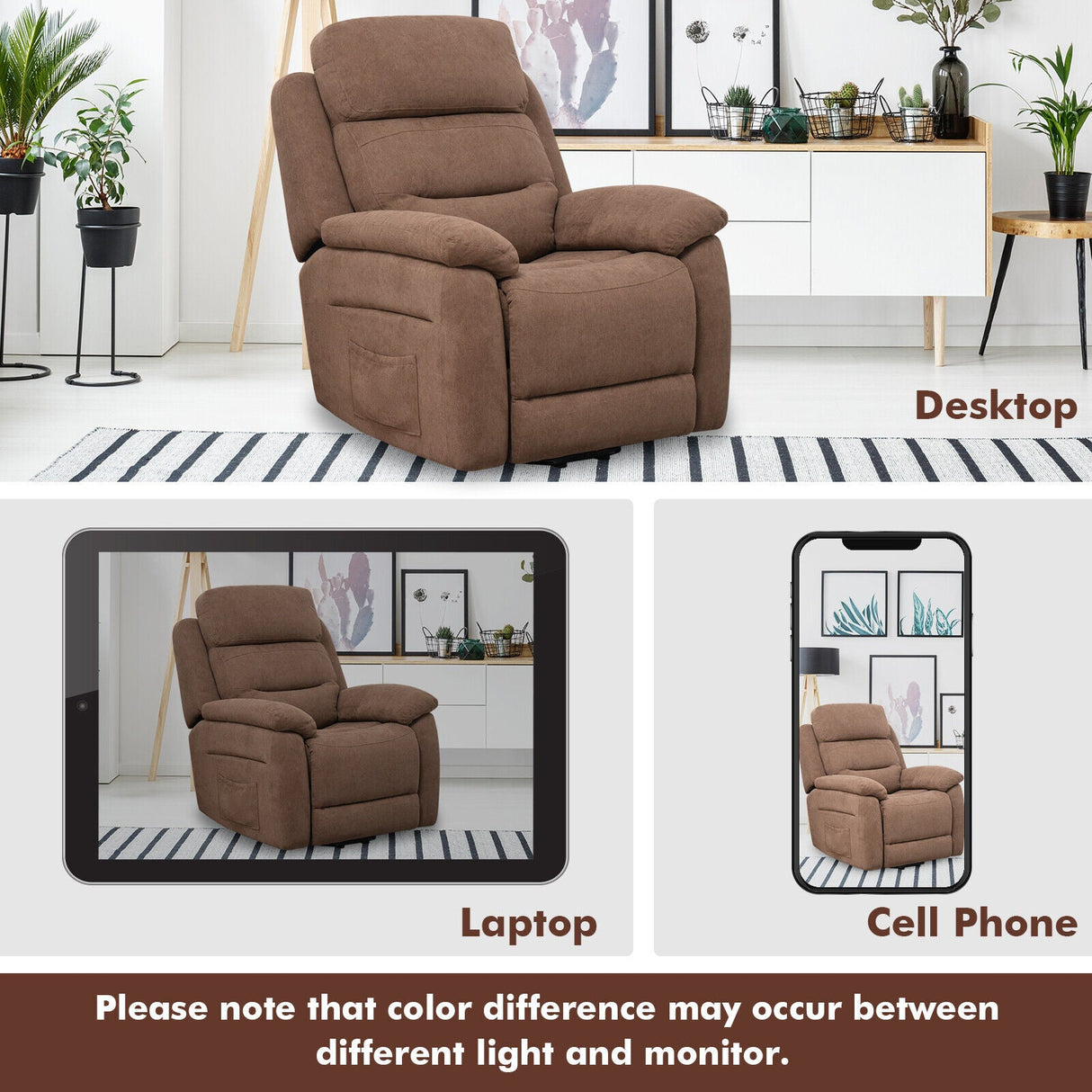 Sofá reclinable eléctrico con bolsillo lateral y control remoto
