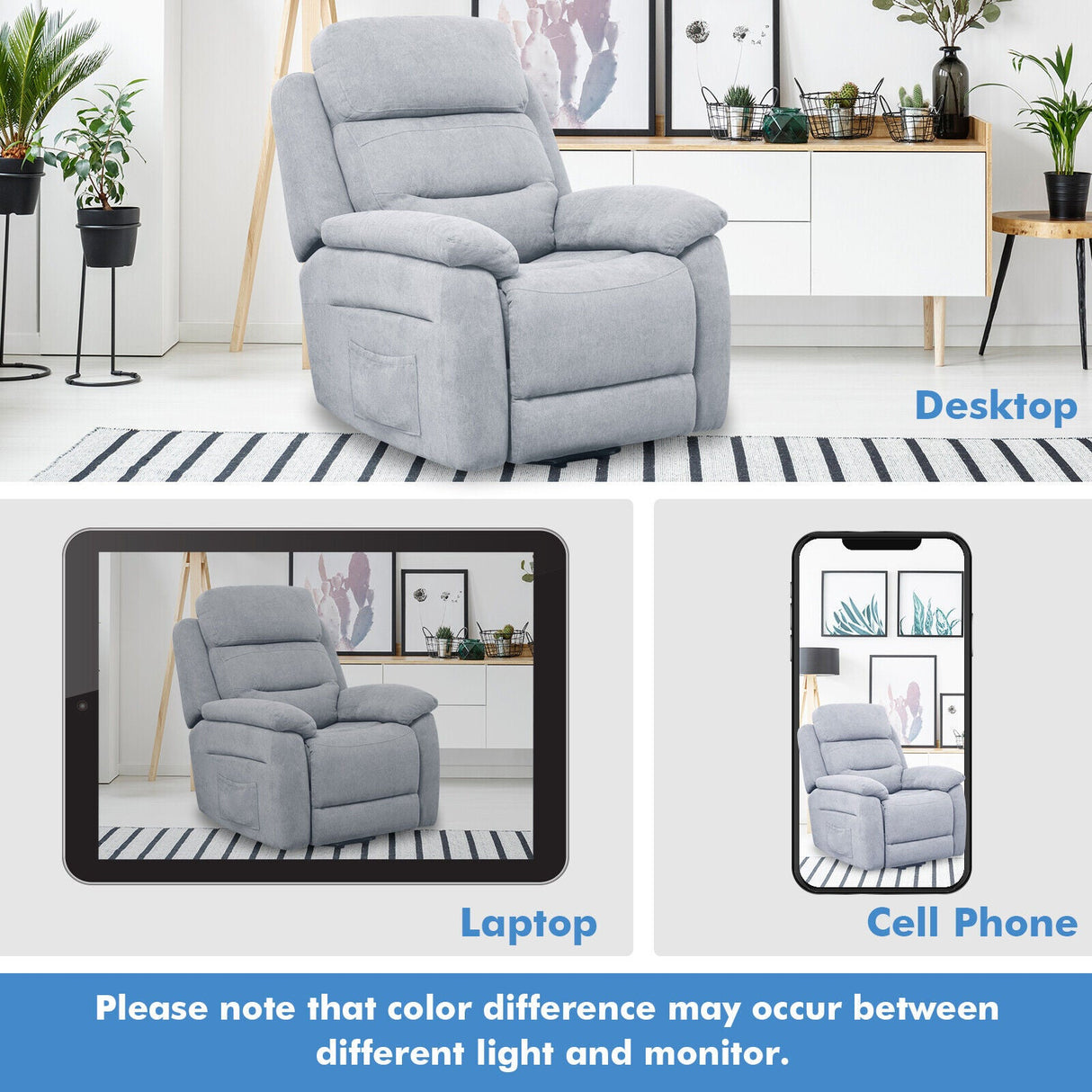 Sofá reclinable eléctrico con bolsillo lateral y control remoto