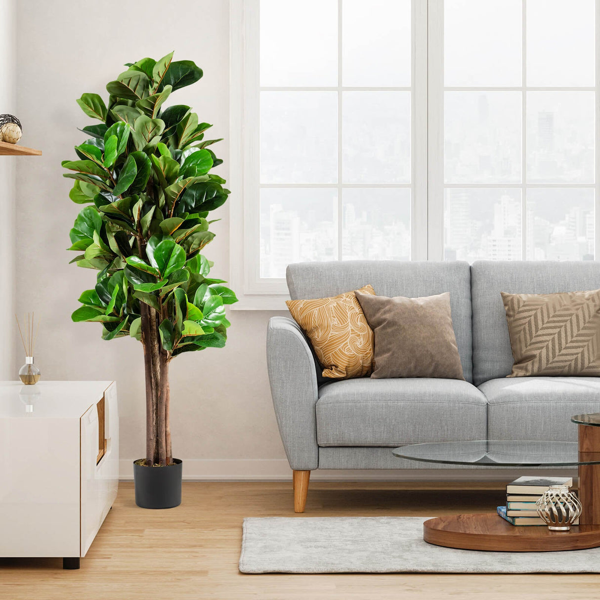 Ficus Lyrata Artificial de 5 Pies con Maceta Decorativa