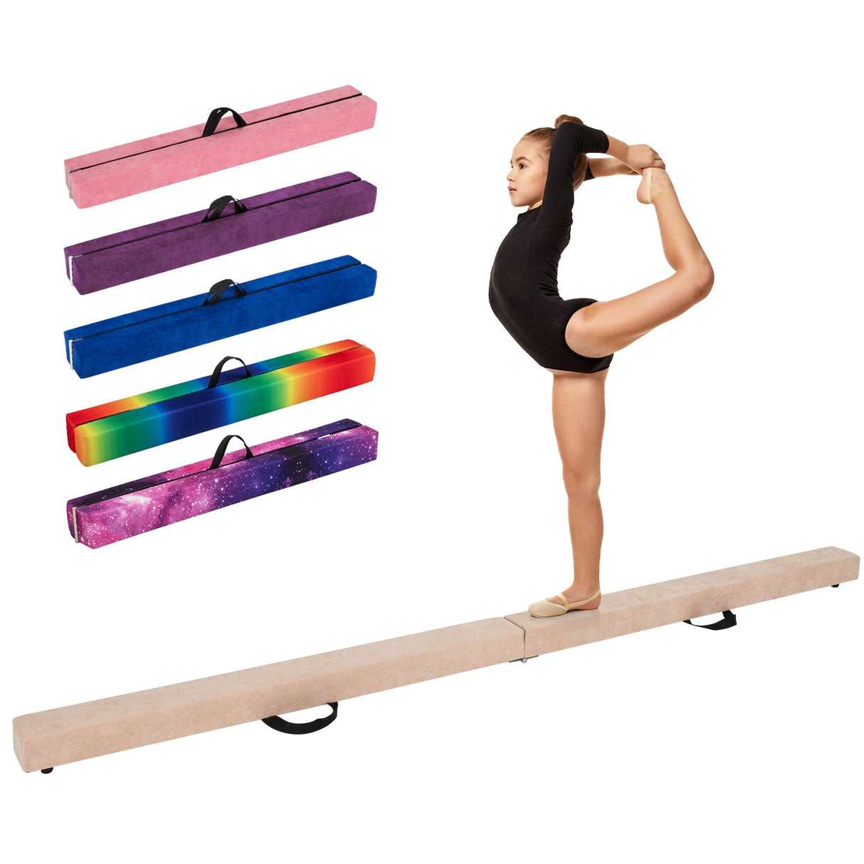 Barra de equilibrio de gimnasia plegable de 2.74 m con base antideslizante y marco de madera de pino