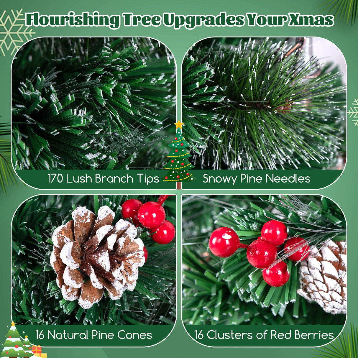 5/6/7 Feet Artificial Christmas Tree with Red Berries and Kerosene Lamps