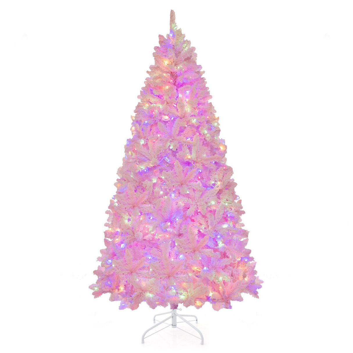 Árbol de Navidad artificial flocado de 2,13 m con 500 luces LED y 1200 ramas