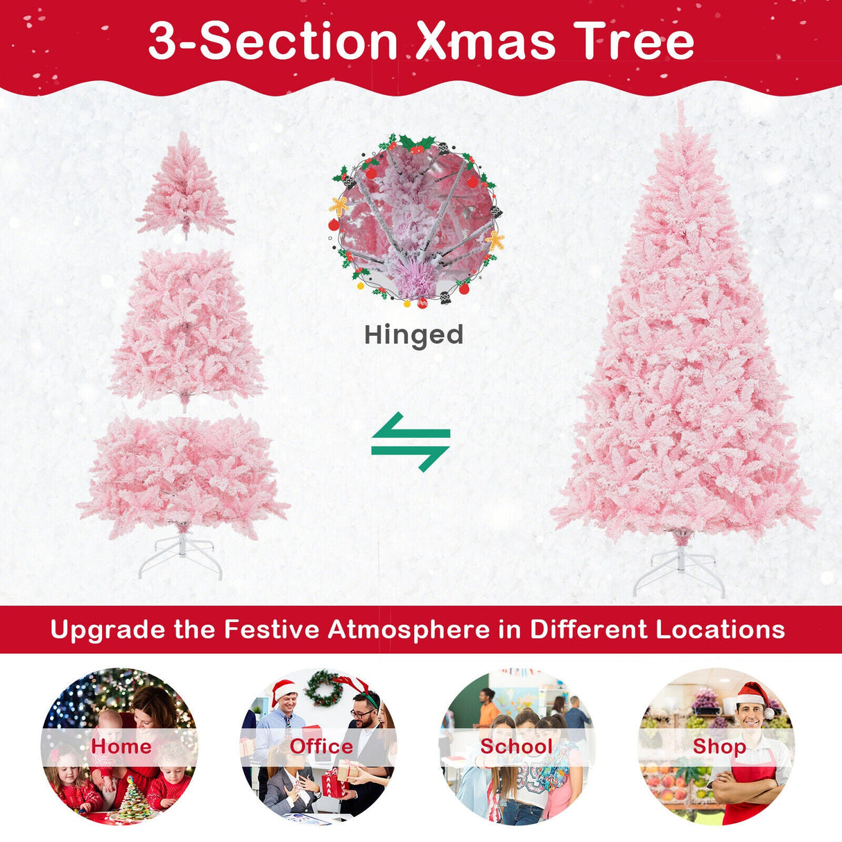 Árbol de Navidad artificial flocado de 2,13 m con 500 luces LED y 1200 ramas
