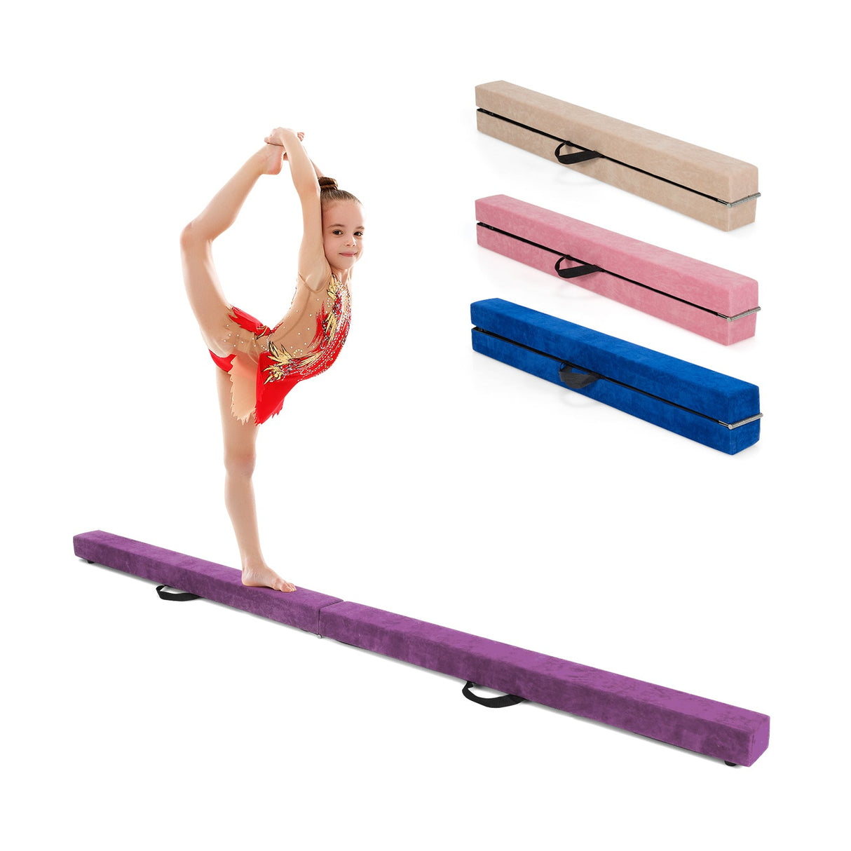 Barra de equilibrio portátil plegable de 7 pies con asas para gimnastas
