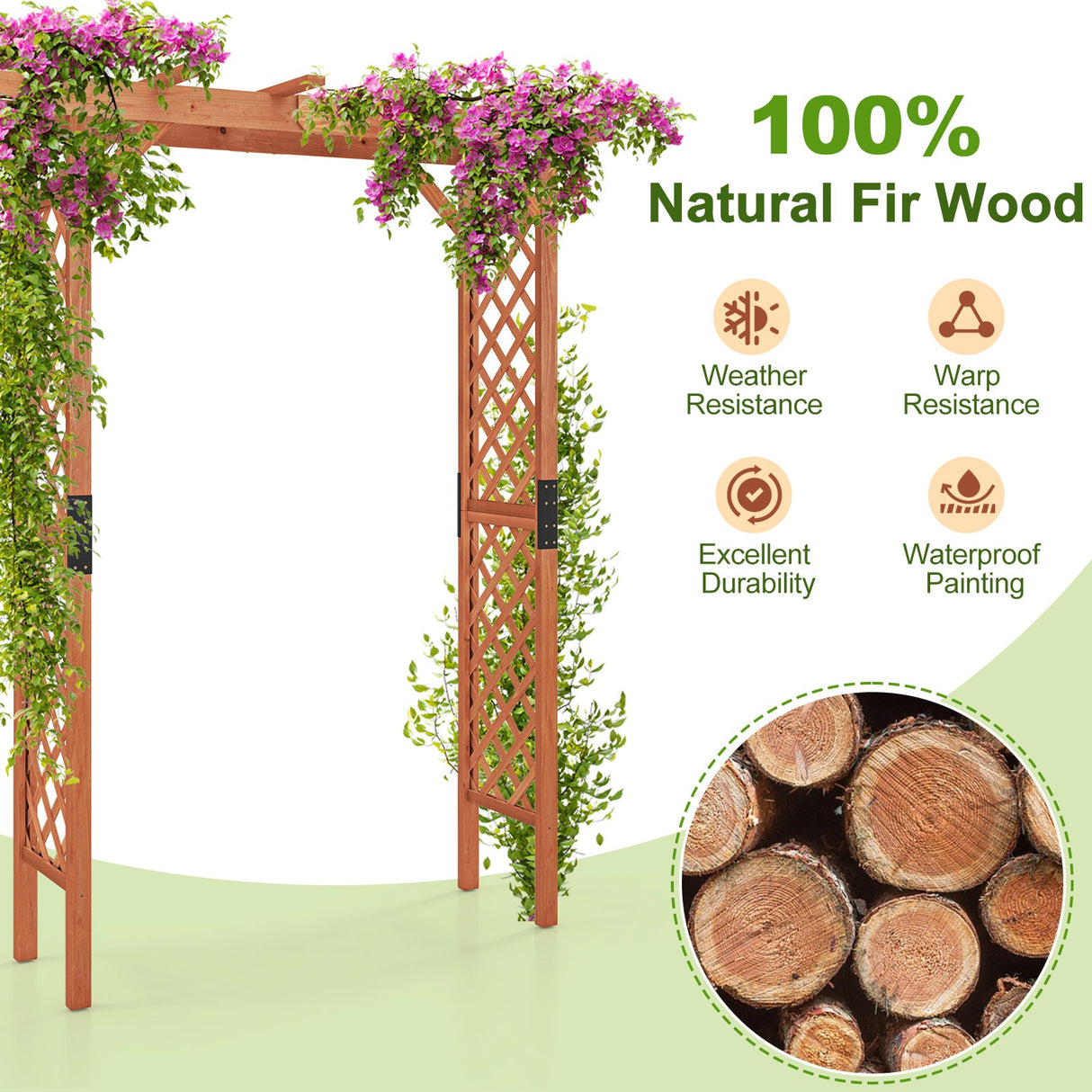 Pérgola de arco alto de madera para jardín de 7 pies para plantas