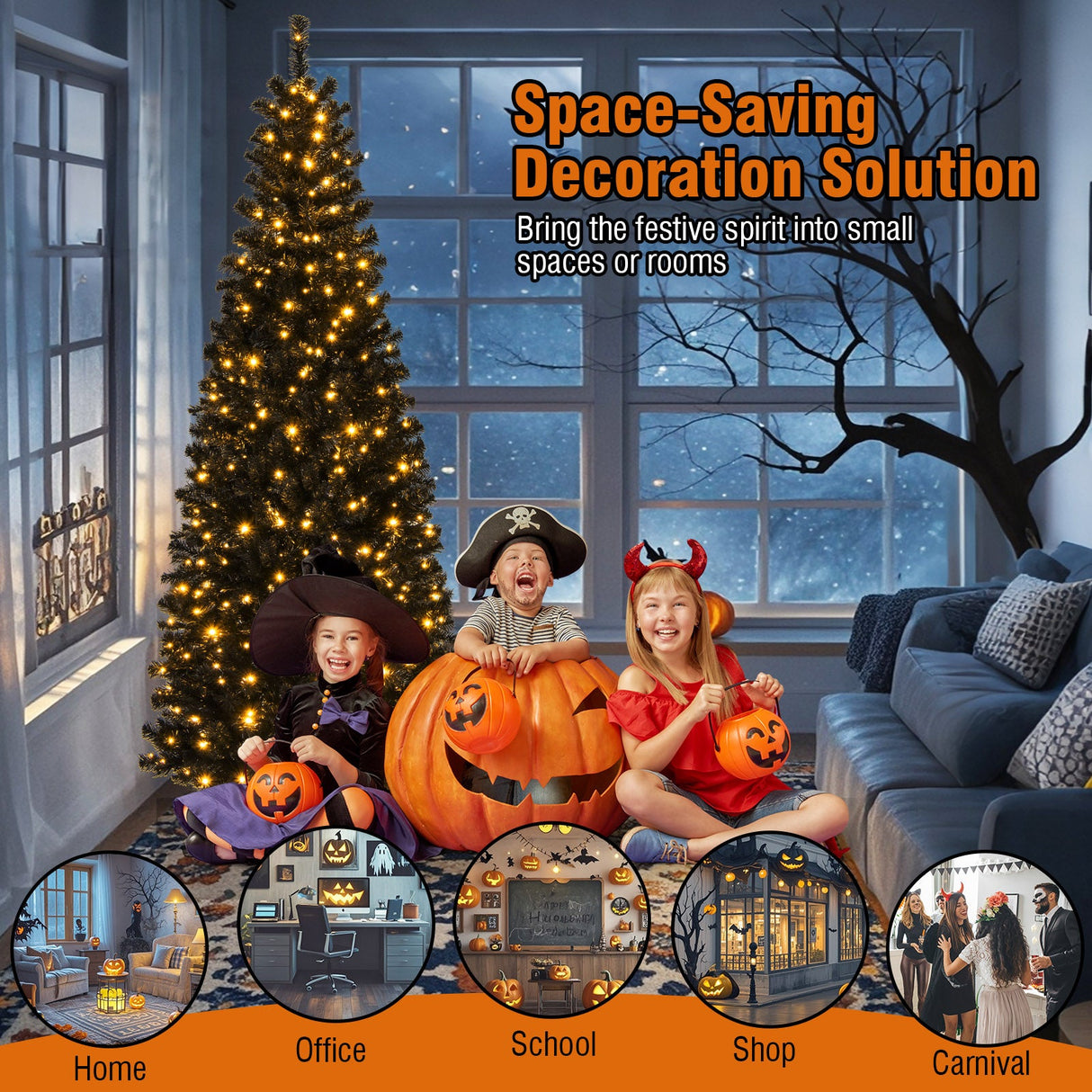 Árbol de Navidad/Halloween preiluminado con puntas de ramas de PVC y luces blancas cálidas