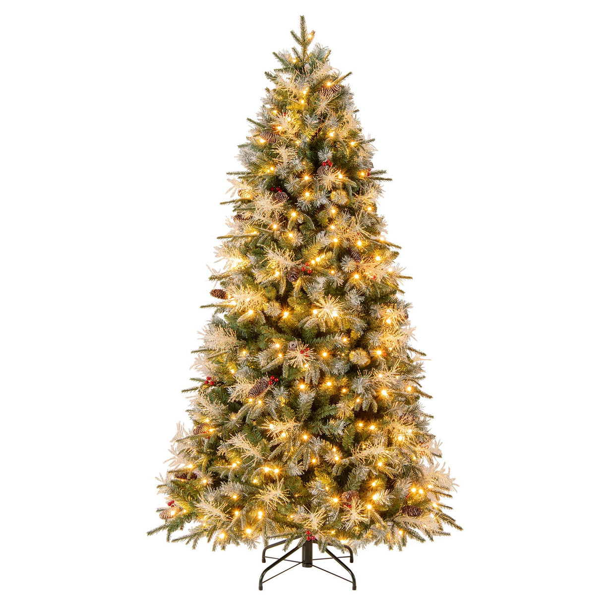 Árbol de Navidad Artificial Preiluminado de 5 pies con Luces LED de 8 Modos con Bayas