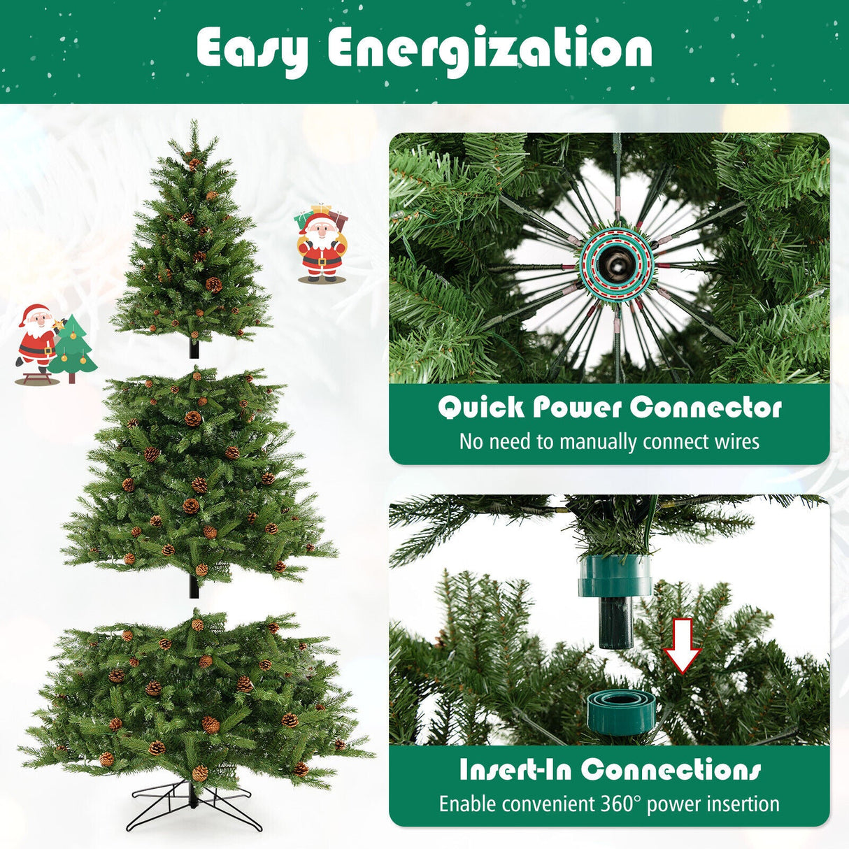 Árbol de Navidad Artificial de 1.83 m con Piñas y Brillo Ajustable