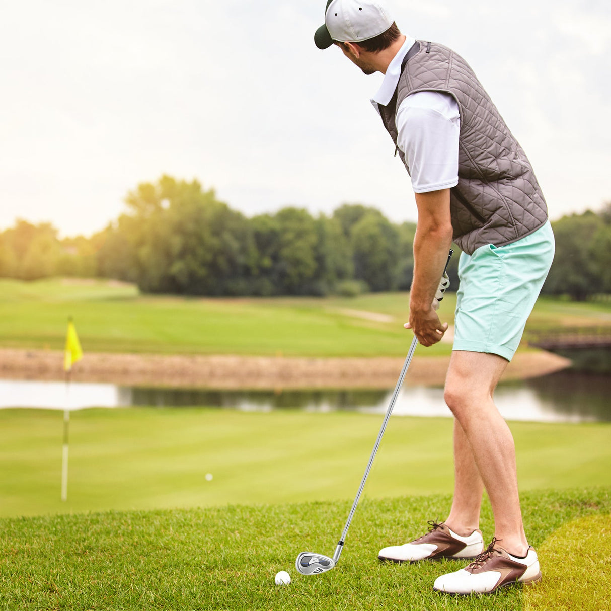 Palo de golf individual de hierro n.º 7 para hombre con varilla de acero y funda para la cabeza