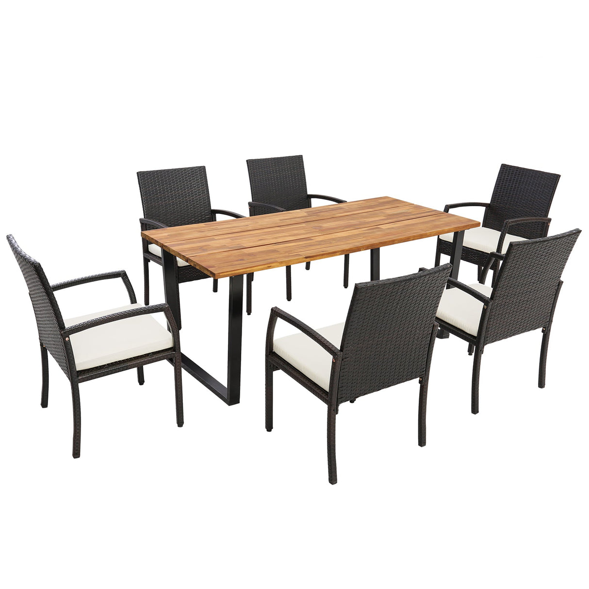 Juego de comedor de ratán para patio de 7 piezas con orificio para sombrilla-L