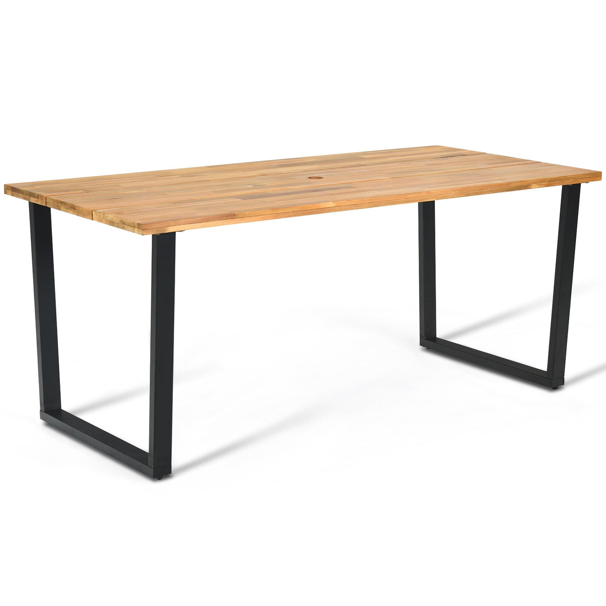 Juego de comedor de ratán para patio de 7 piezas con orificio para sombrilla-L