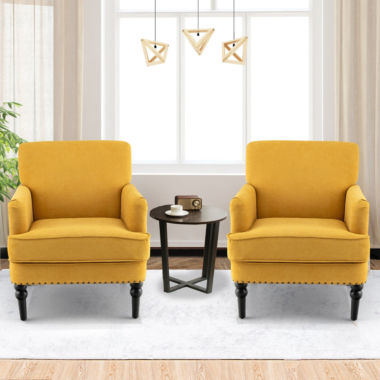 Sillón Moderno Tapizado Acolchado con Patas de Madera de Caucho