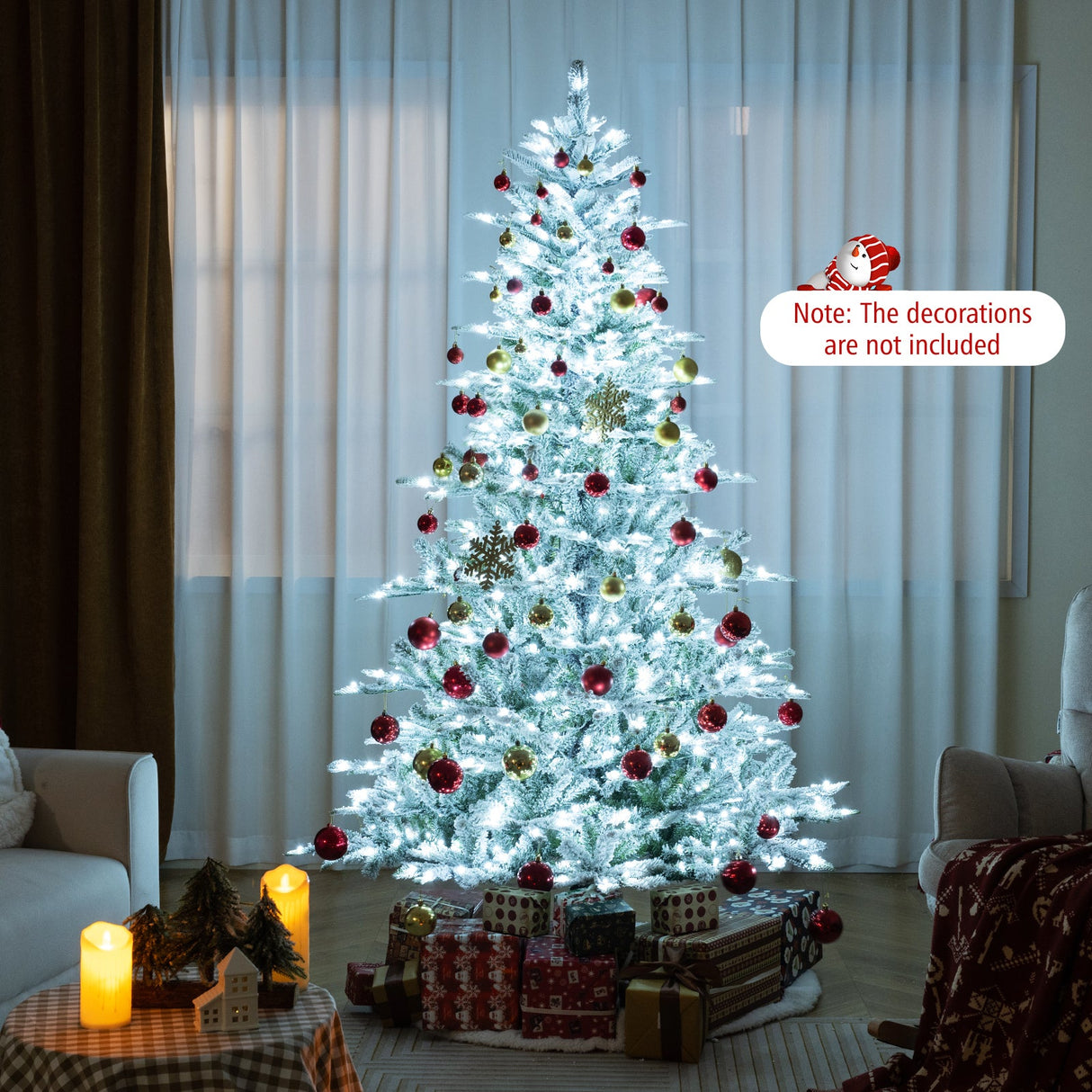 Árbol de Navidad artificial de 7 pies con nieve y luces LED blanco frío