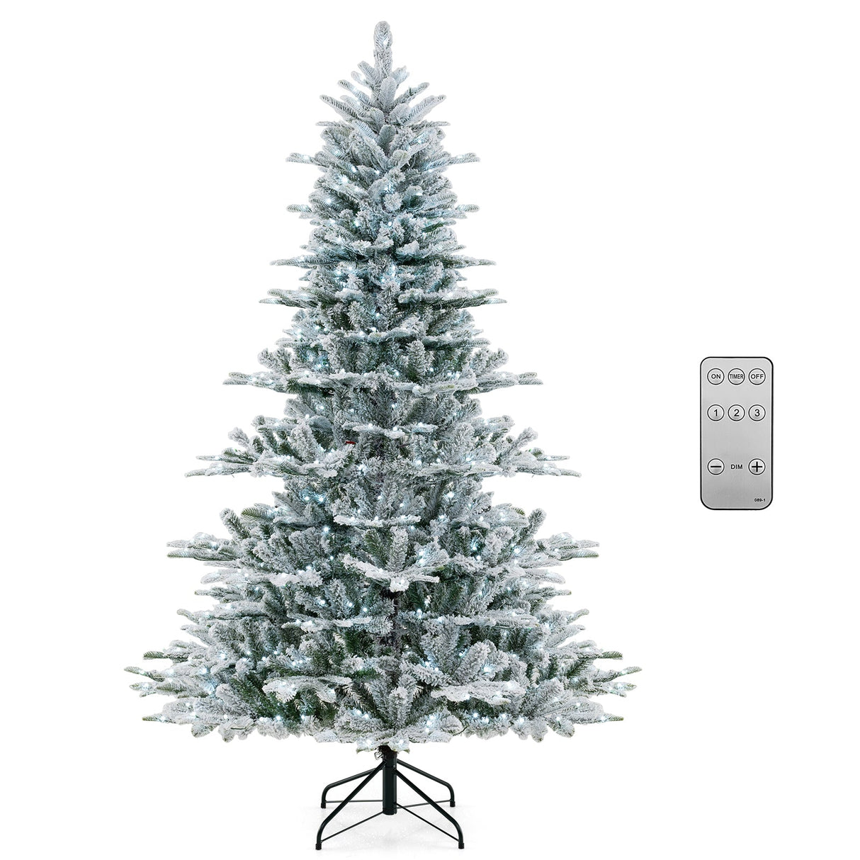 Árbol de Navidad artificial de 7 pies con nieve y luces LED blanco frío