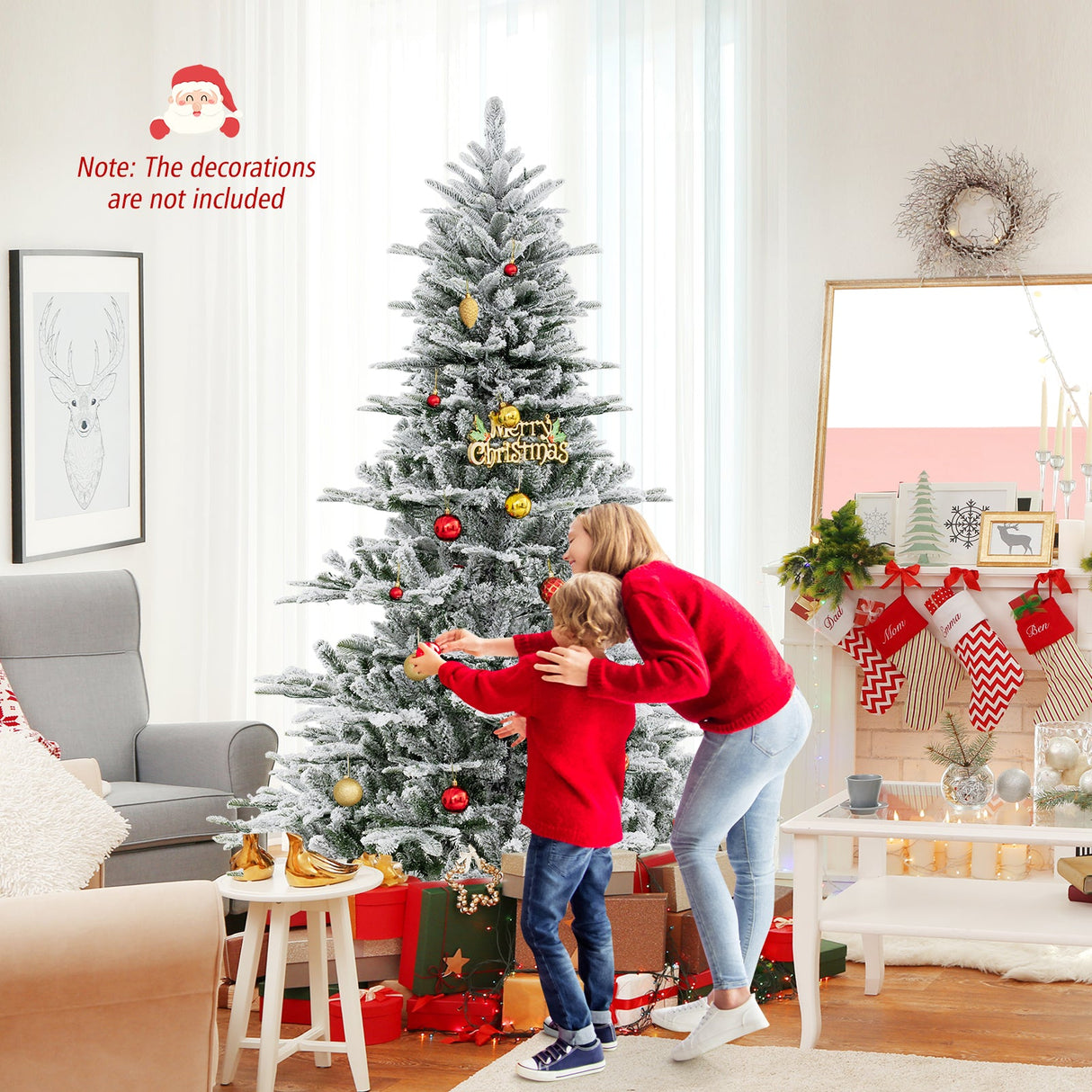 Árbol de Navidad artificial de 7 pies con nieve y luces LED blanco frío