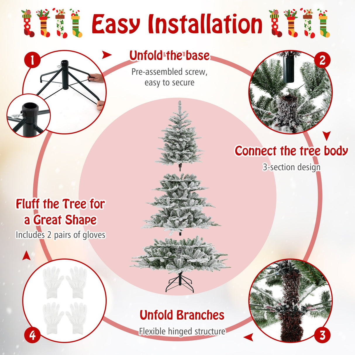 Árbol de Navidad artificial de 7 pies con nieve y luces LED blanco frío