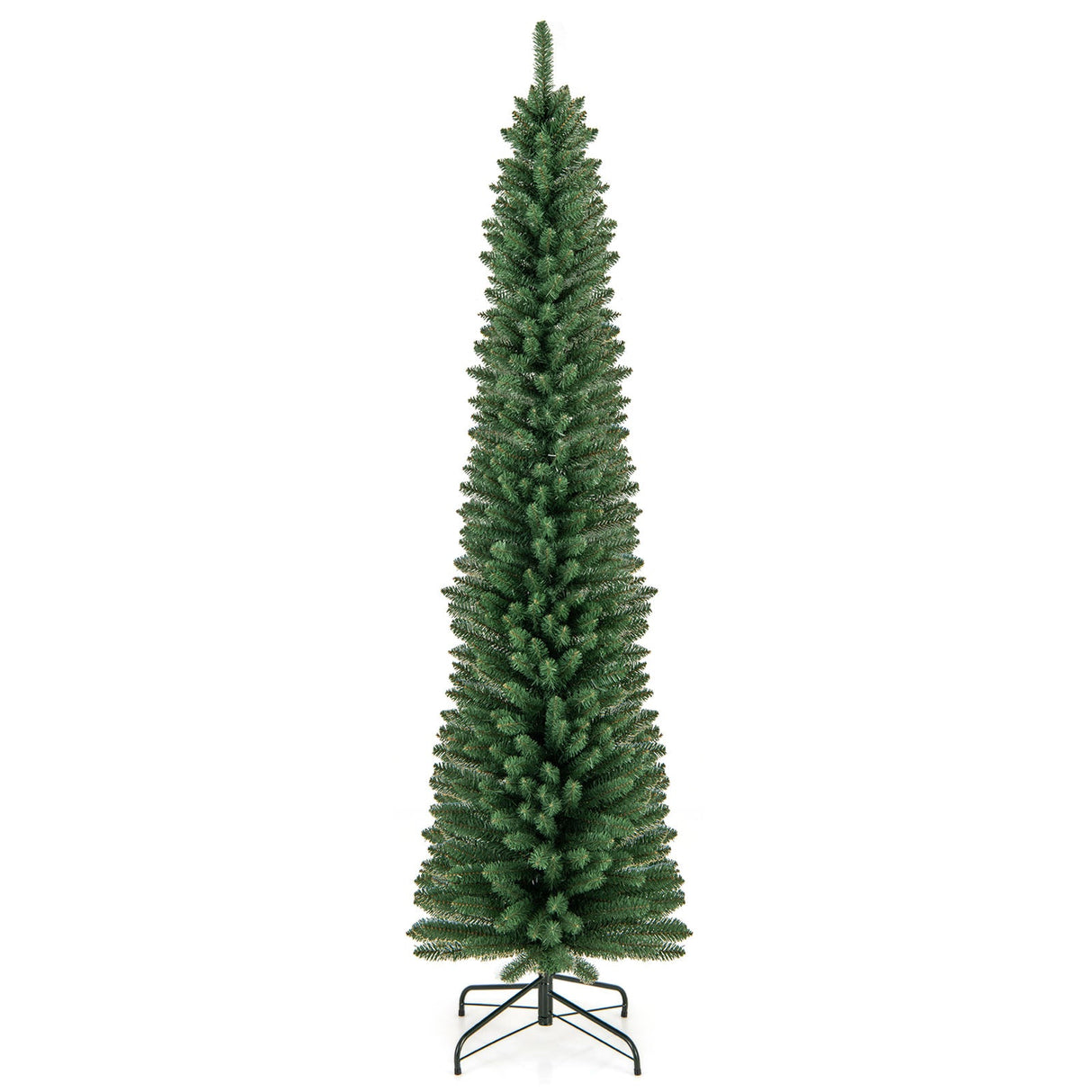 Árbol de Navidad Tipo Lápiz de 1,5/1,8/2,1/2,4 metros con 295/392/523/671 Puntas de Rama de Alambre con Memoria y Soporte Metálico Mejorado