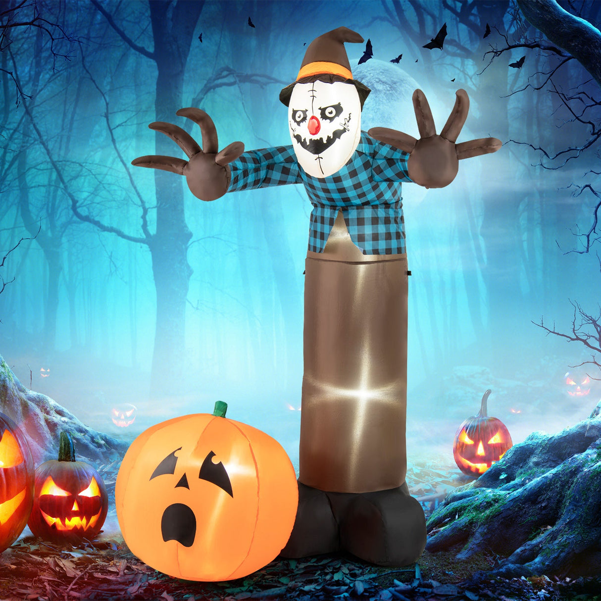 Espantapájaros fantasma de calabaza inflable de Halloween de 2,13 m con luces LED incorporadas