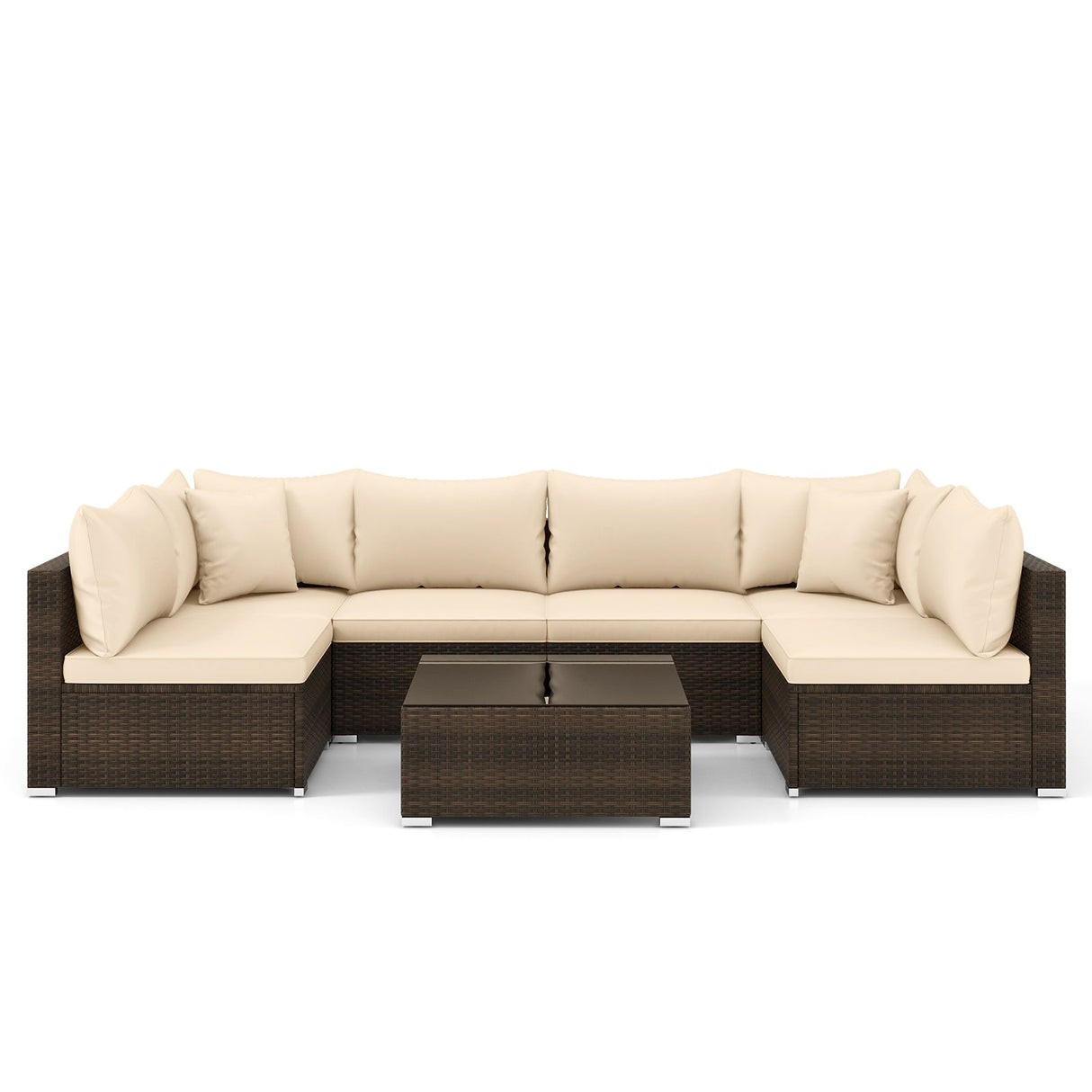 7 Pieces Patio Rattan Furniture Set with Sectional Sofa Cushions
