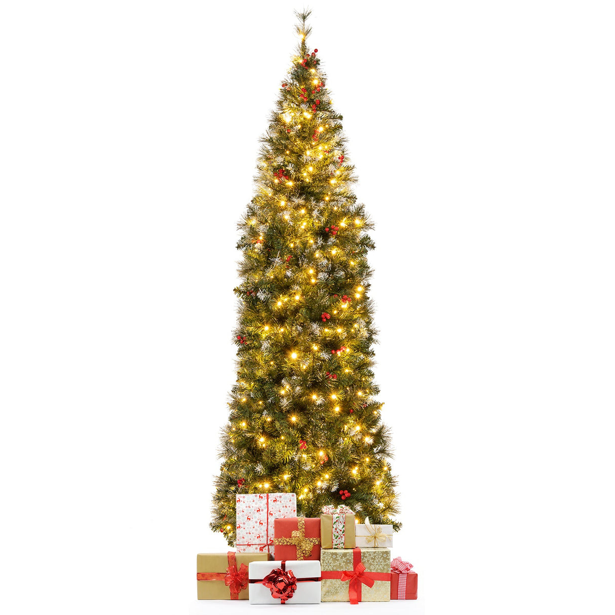 Árbol de Navidad Preiluminado Artificial Estrecho y Articulado de 5/6/7/8/9 Pies
