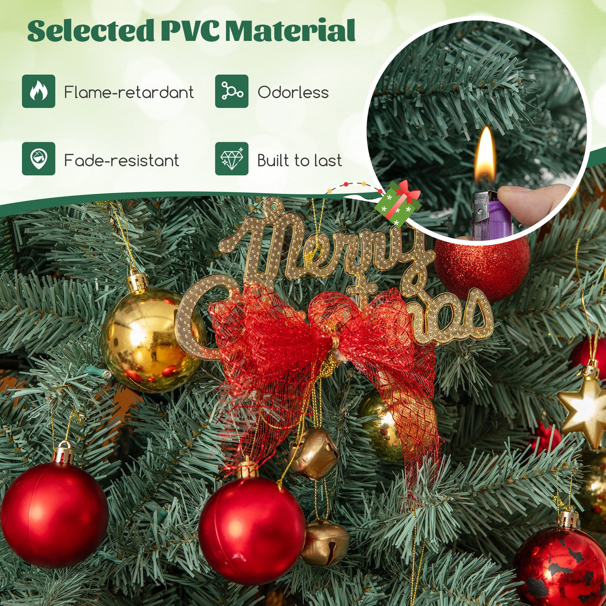Árbol de Navidad artificial azul preiluminado delgado con 9 modos de iluminación
